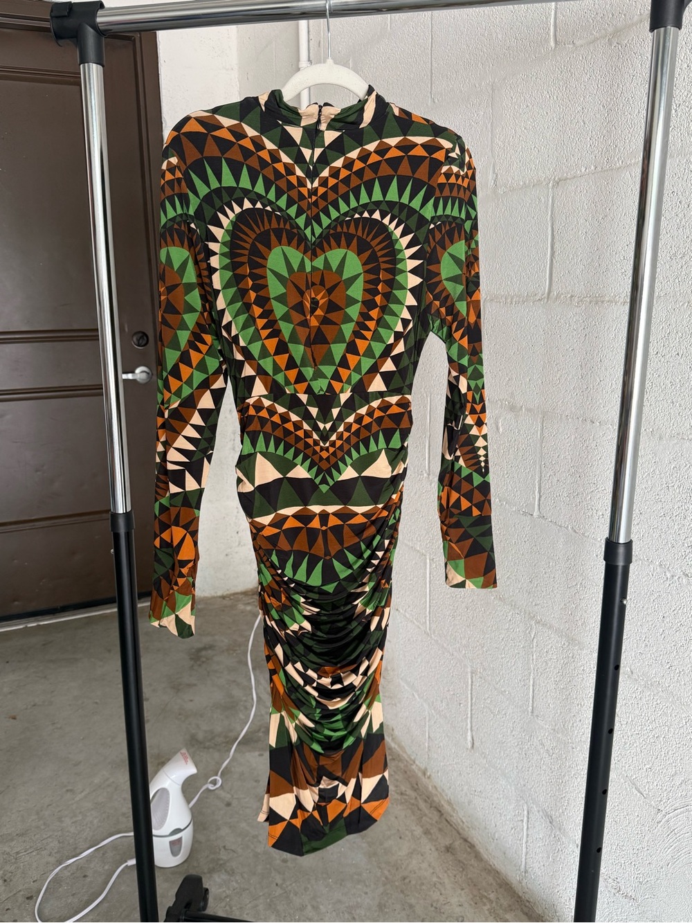 Multicolor Heart Deco Long Sleeve Jersey Midi Dress - Picture 5 of 5